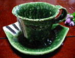 佳窯　織部鉄絵コーヒー碗皿